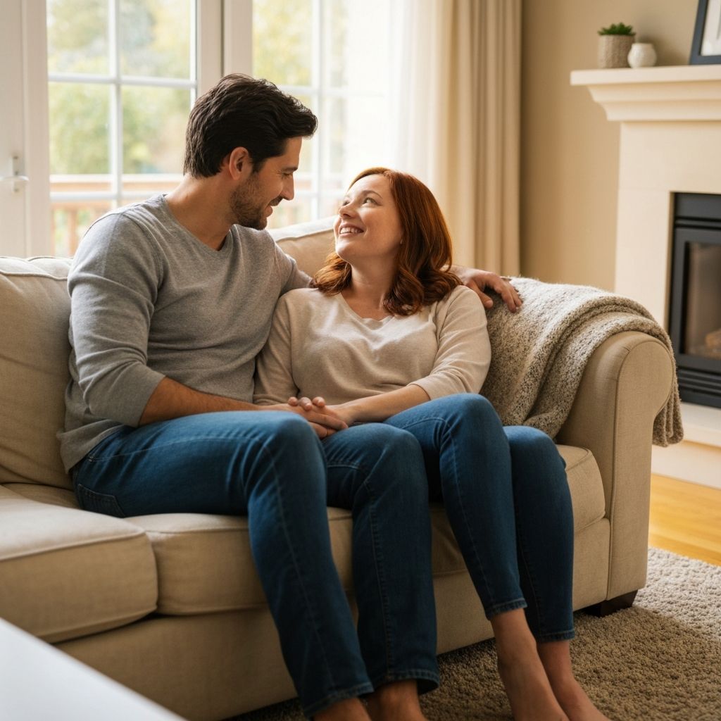 Joyful couple laughing together