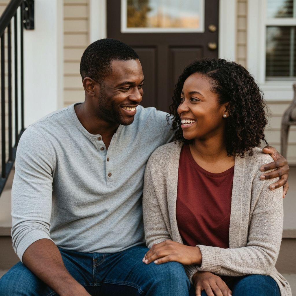 Happy couple relaxing together on front porch